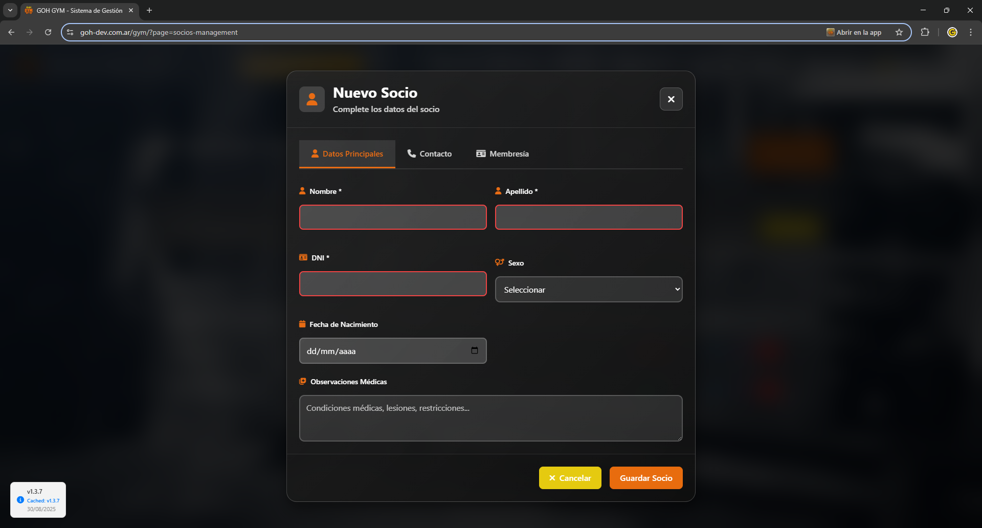 Sistema de alta de socios para gimnasio - control de acceso por DNI GOH GYM